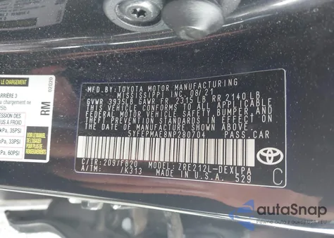 2022 Toyota Corolla Le from USA, damaged, VIN 5YFEPMAE8NP280704
